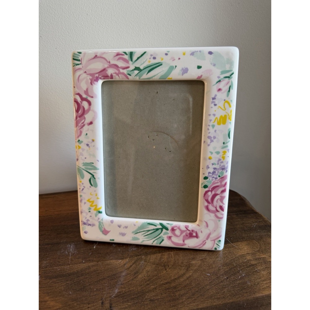 Vintage Ceramic Picture Frame Floral  90's EUC 5x7